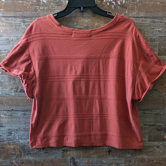 Rebellious One Coral W/Bull Capped Rolled Sleeves Top - Picture 9 of 12
